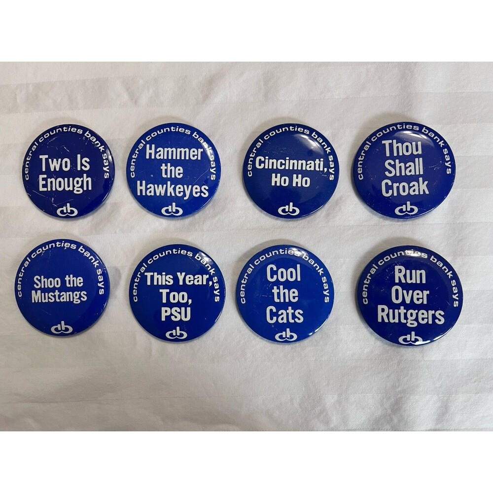 Vtg 1970s 1980s Penn State Nittany Lions Football Bank Buttons Lot of 8 PSU Pin